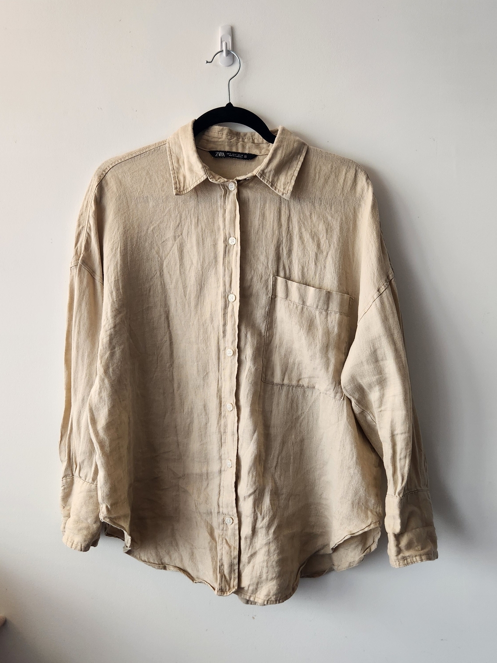 Zara Linen Button-Up Shirt in Beige